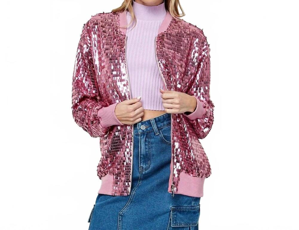 NEW VEVERET sequin bomber jacket in pink